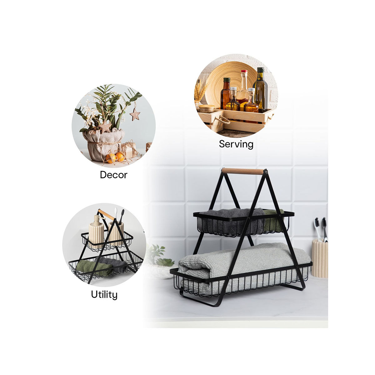 Buy Anko 2 Tier Storage Rack with Rubberwood Handle Online
