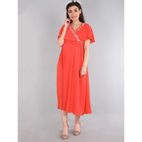 strapless open back dress Orange Ribbed Fitted Mock Neck Long Sleeve Maternity Dress