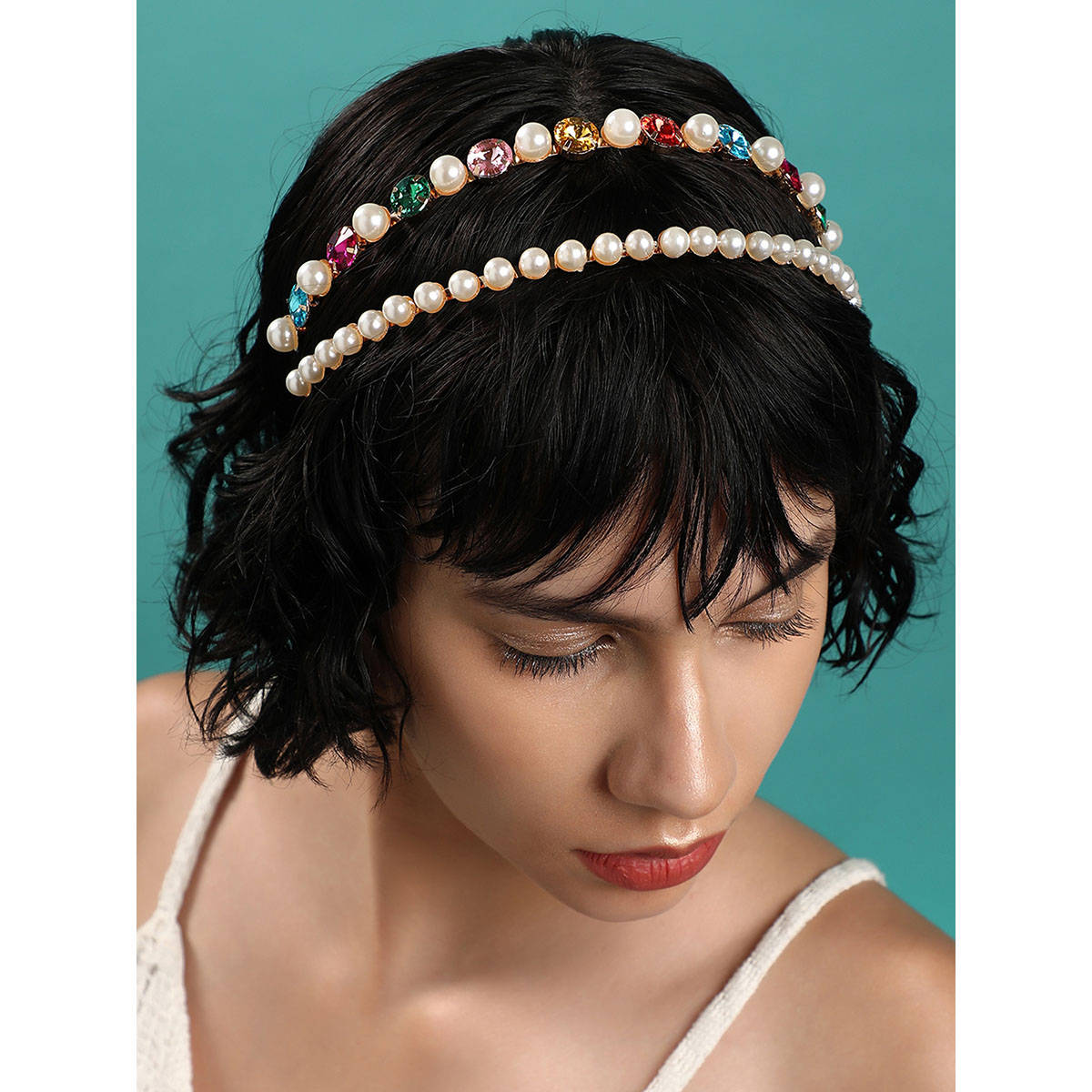 SOHI Multi-Color Elegant Pearls Hair Band