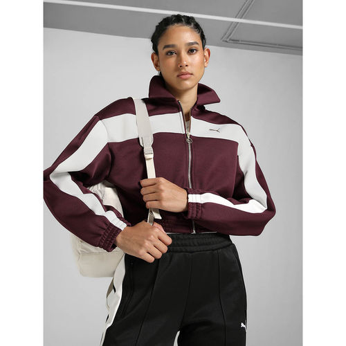 Buy Puma Women's Relaxed Fit Cropped Track Maroon Jacket Online