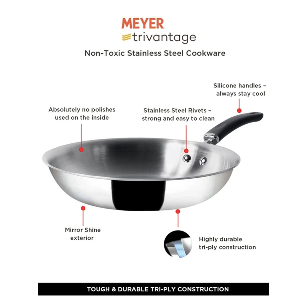 Meyer Trivantage Stainless Steel Triply Cookware Open Frypan (24Cm
