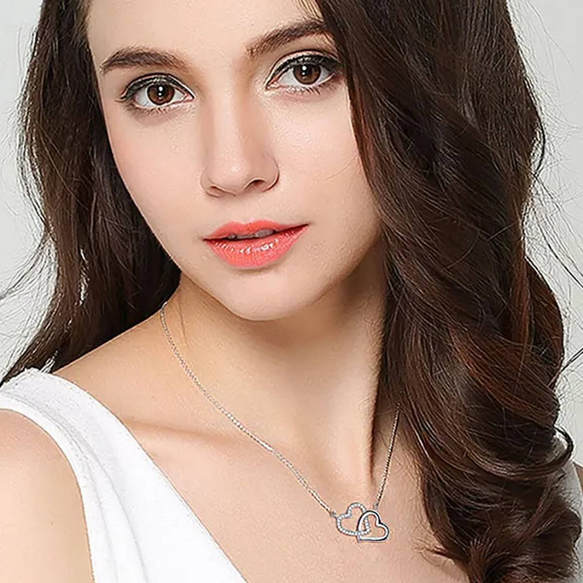 Yellow Chimes Silver-Plated Crystals-Studded Dual Heart Pendant with Chain