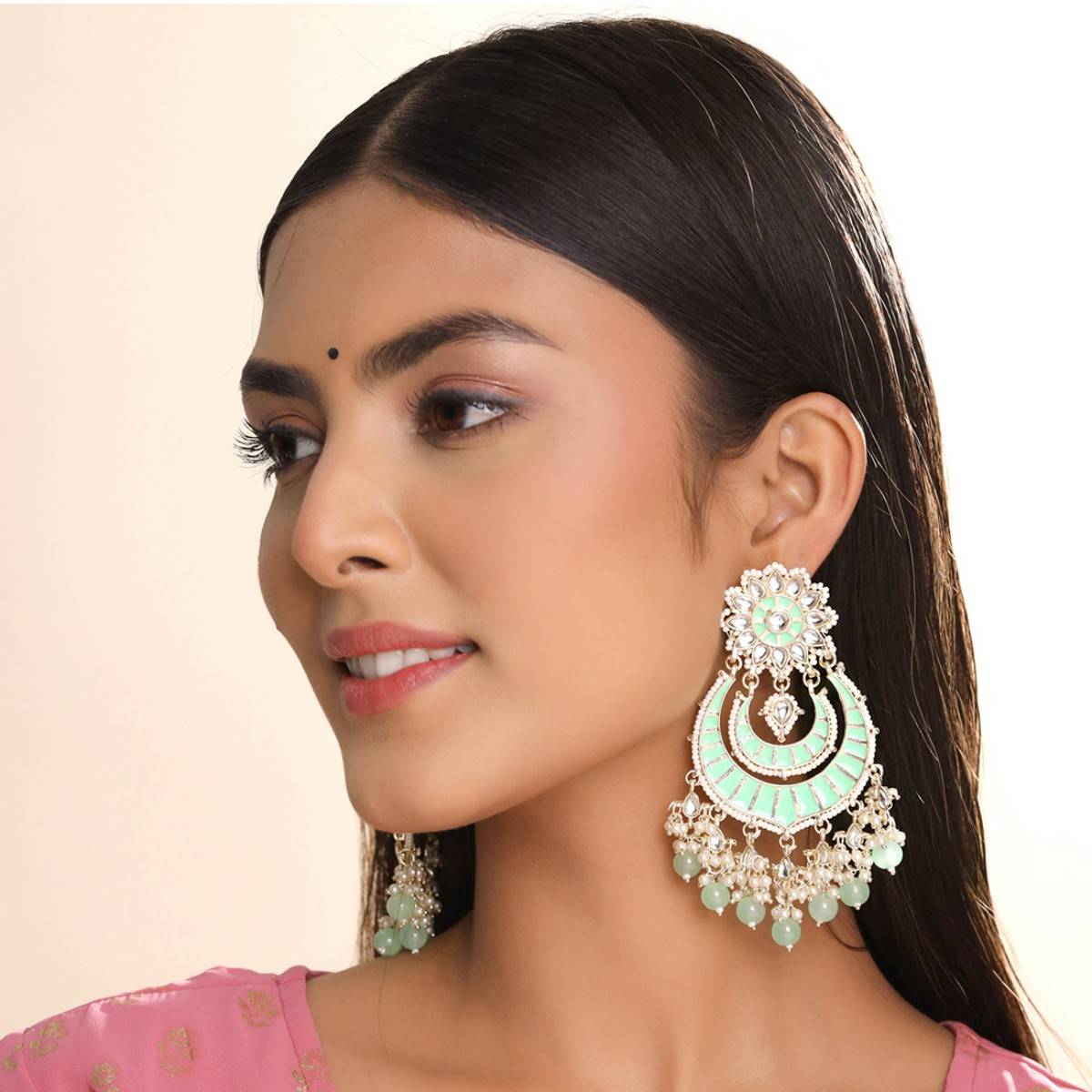 Yellow Chimes Gold-Plated Contemporary Chandbalis Earrings