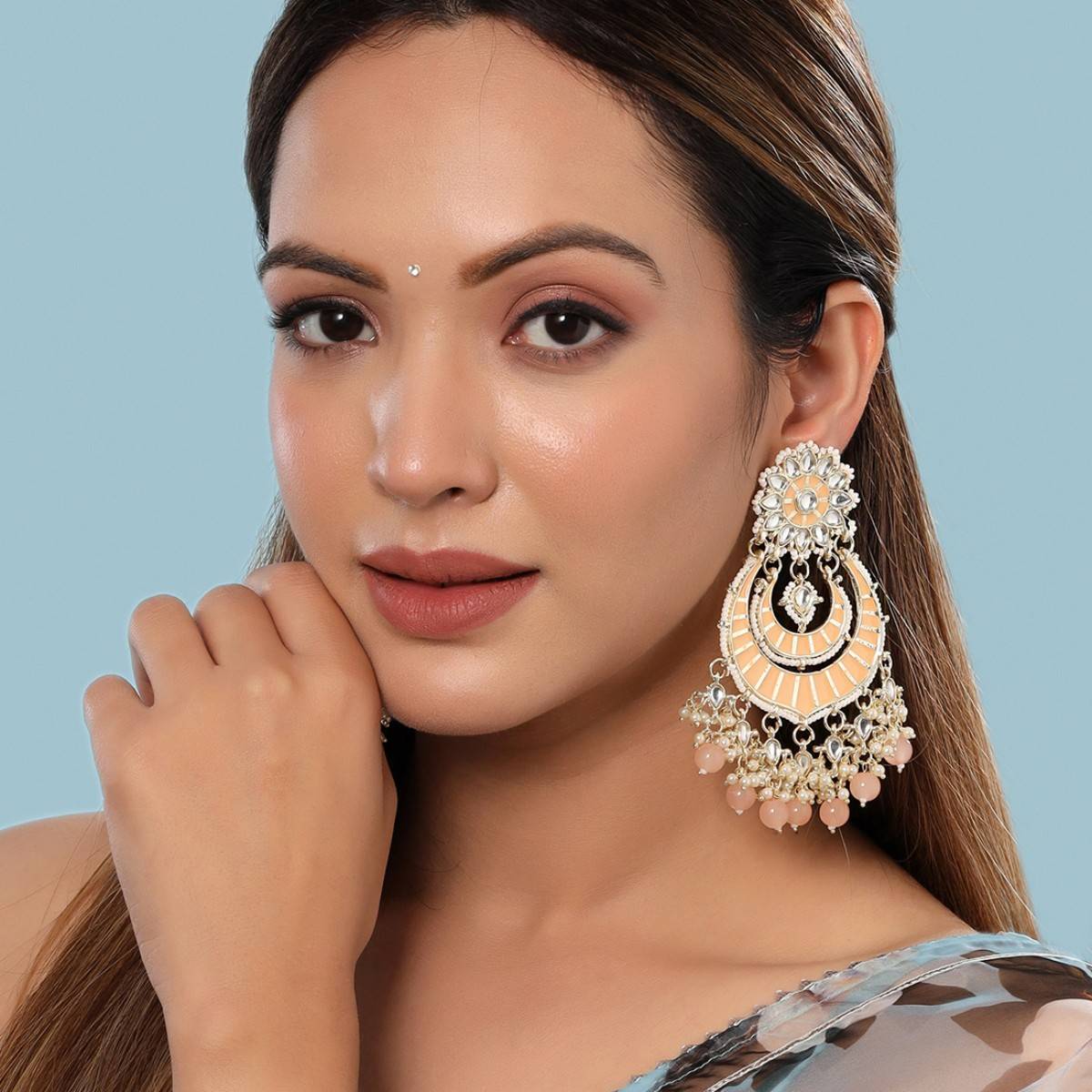 Yellow Chimes Gold Plated Kundan Studded Beads Chandbalis