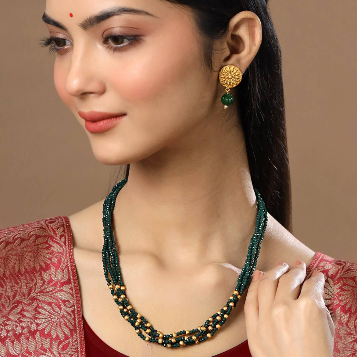 Yellow Chimes Gold-Plated Beaded Multi Layer Jewellery Set