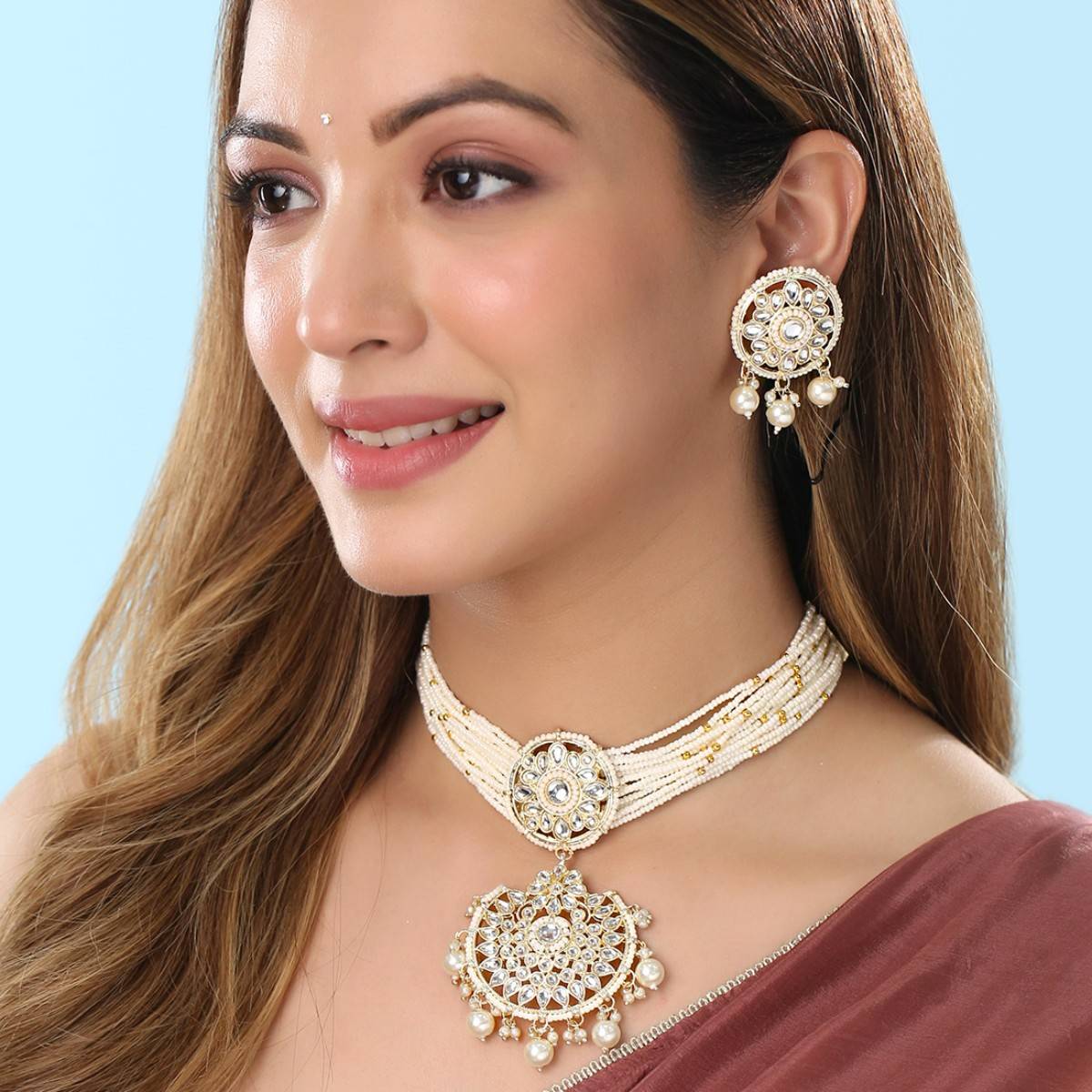 Yellow Chimes Gold-Plated Kundan Studded & Beaded Jewellery Set