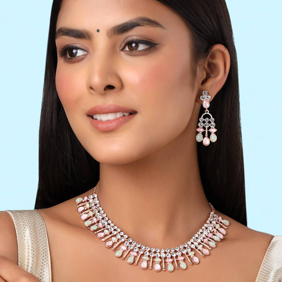Yellow Chimes Gold-Plated Stone-Studded Choker Jewellery Set