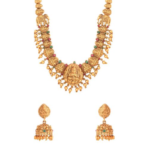 Buy Yellow Chimes Gold-Plated Long Temple Necklace Earrings Online