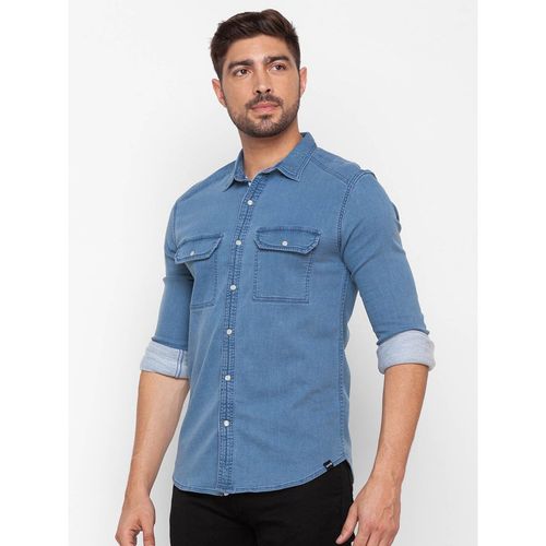 Buy Spykar Mid Blue Cotton Full Sleeve Denim Shirt for Men Online