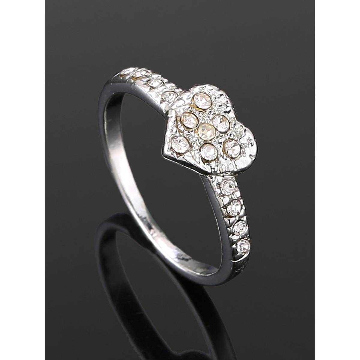 Estele Rhodium Plated Adorable Heart Shaped Finger Ring For Women