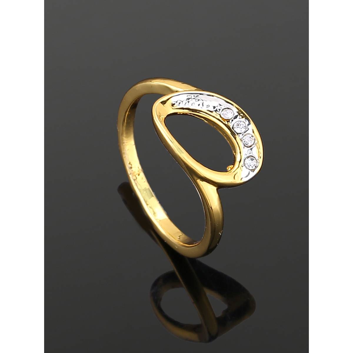 Estele Gold & Rhodium Plated Leaf Designer Finger Ring With Crystals For Girl'S & Women