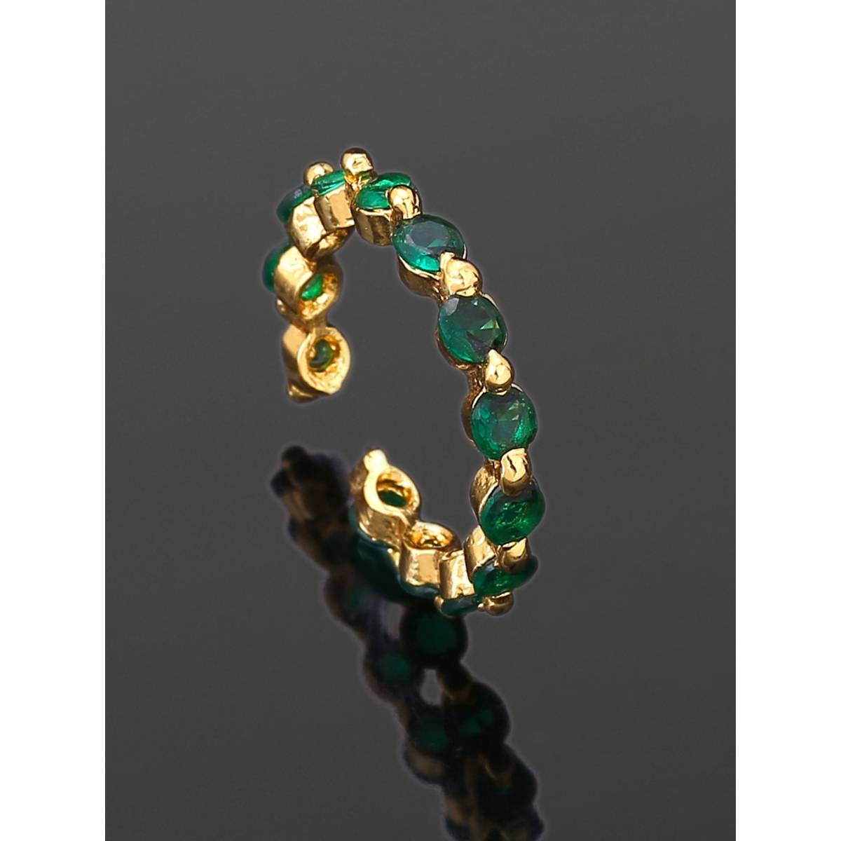 Estele Gold Plated Cz Glittering Finger Ring With Green Crystals For Women