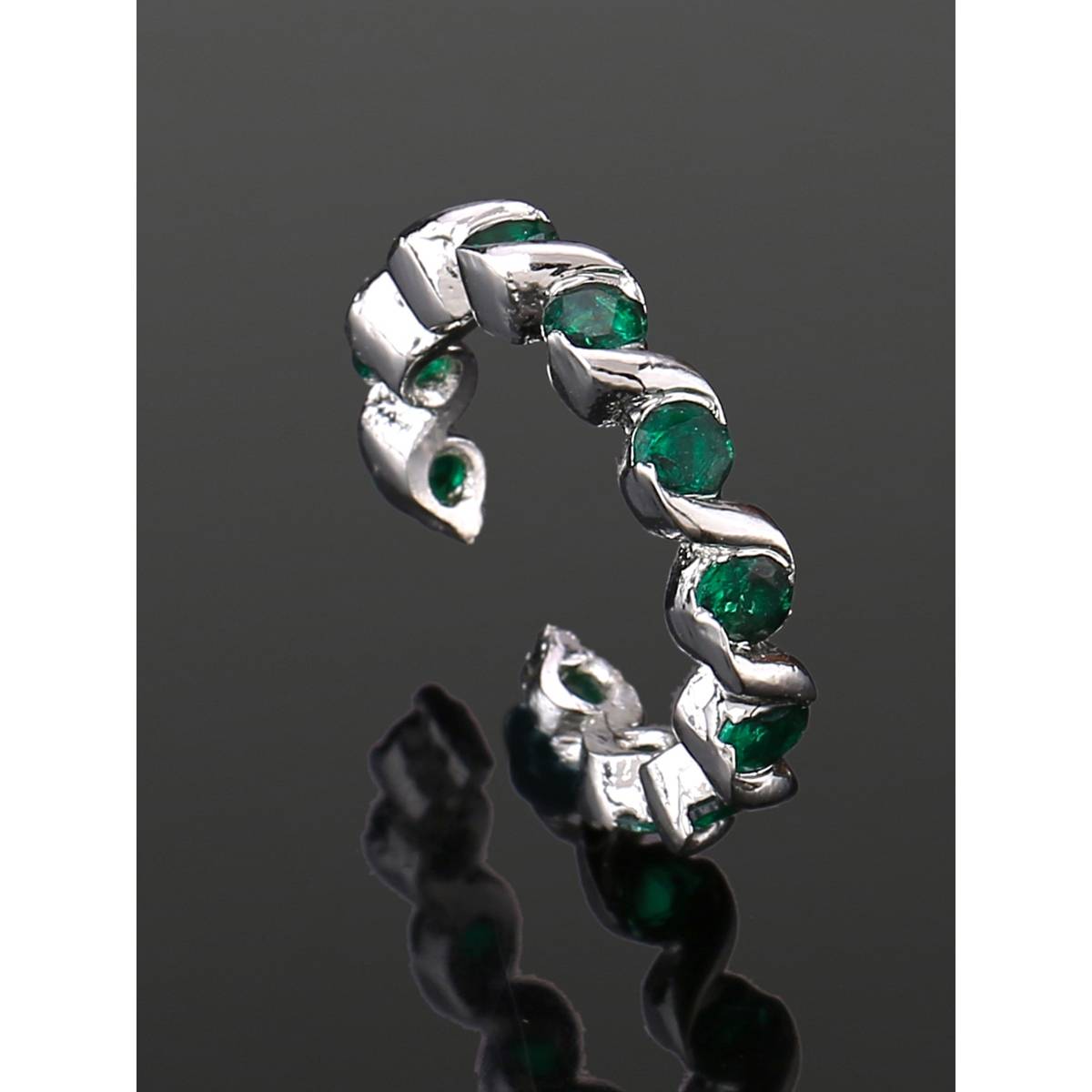 Estele Rhodium Plated Cz Dazzling Finger Ring With Green Crystals For Women