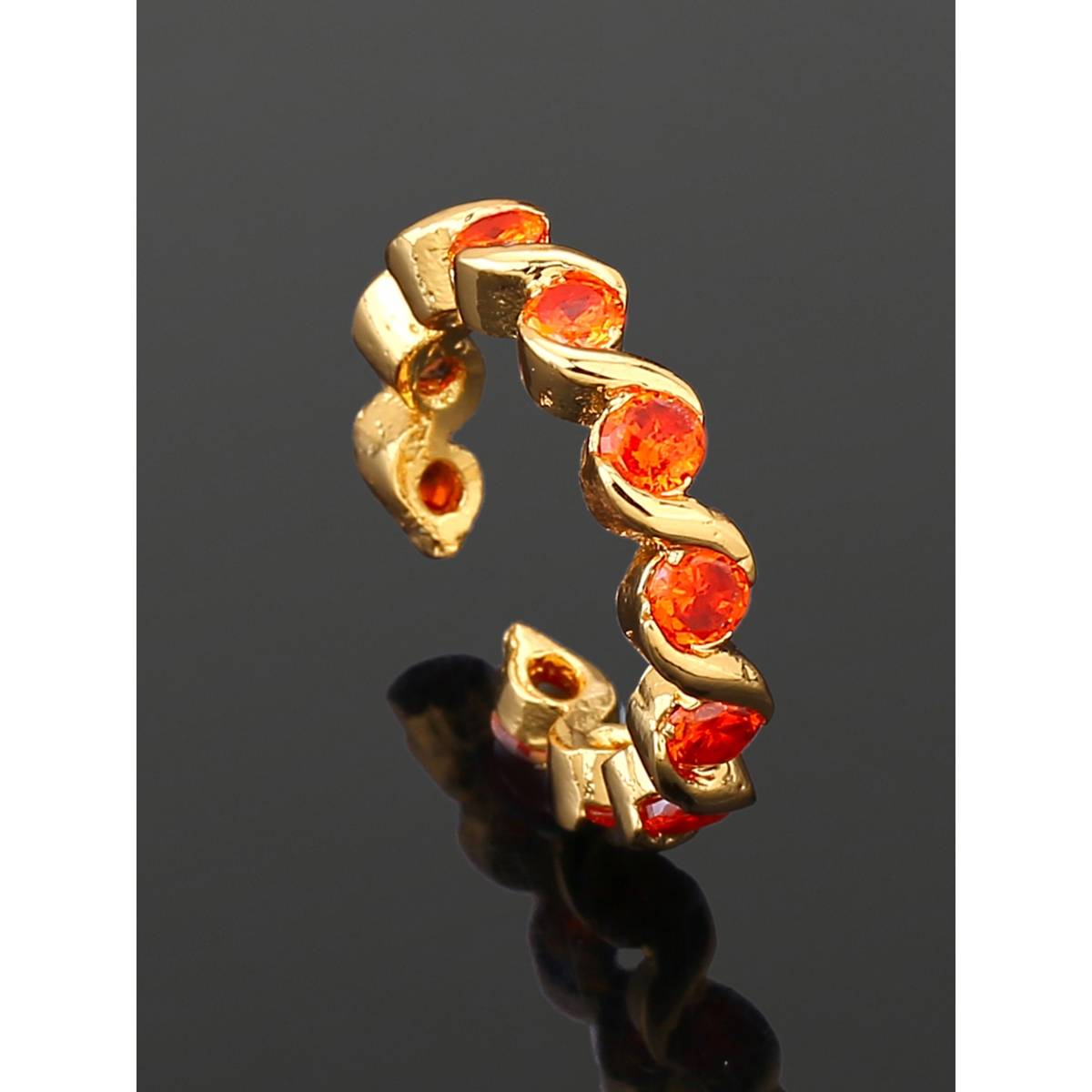 Estele Gold Plated Cz Dazzling Finger Ring With Orange Crystals For Women