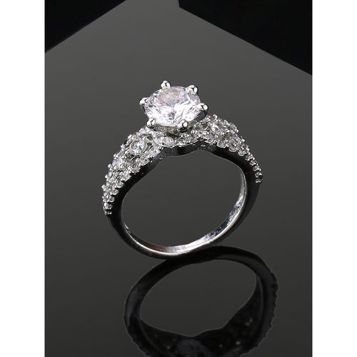 Estele Rhodium Plated Cz Dazzling Finger Ring With White Stone For Girls  Women
