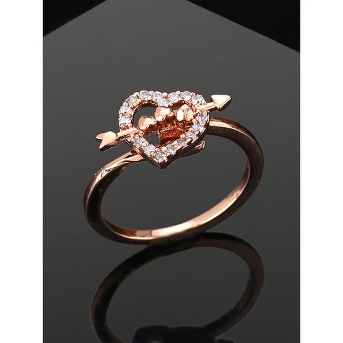 Estele Rose Gold Plated Heart-Shaped Finger Ring With White Stone For Girls  Women