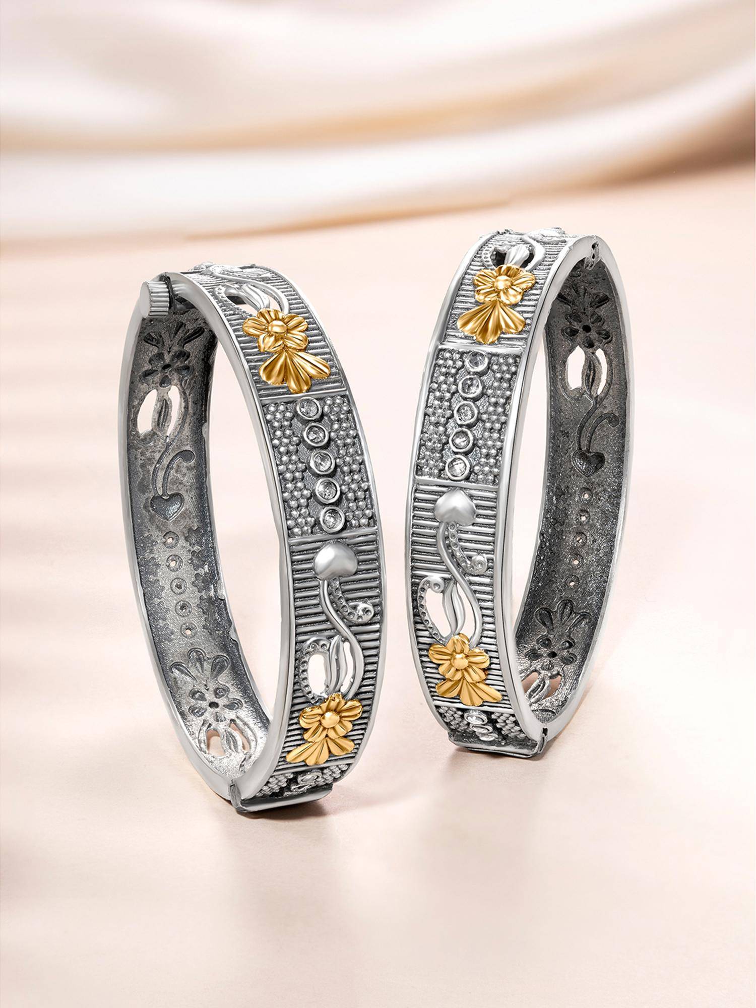 Peora Oxidized Silver Plated Ethnic Metal Bangles for Women (2.6)