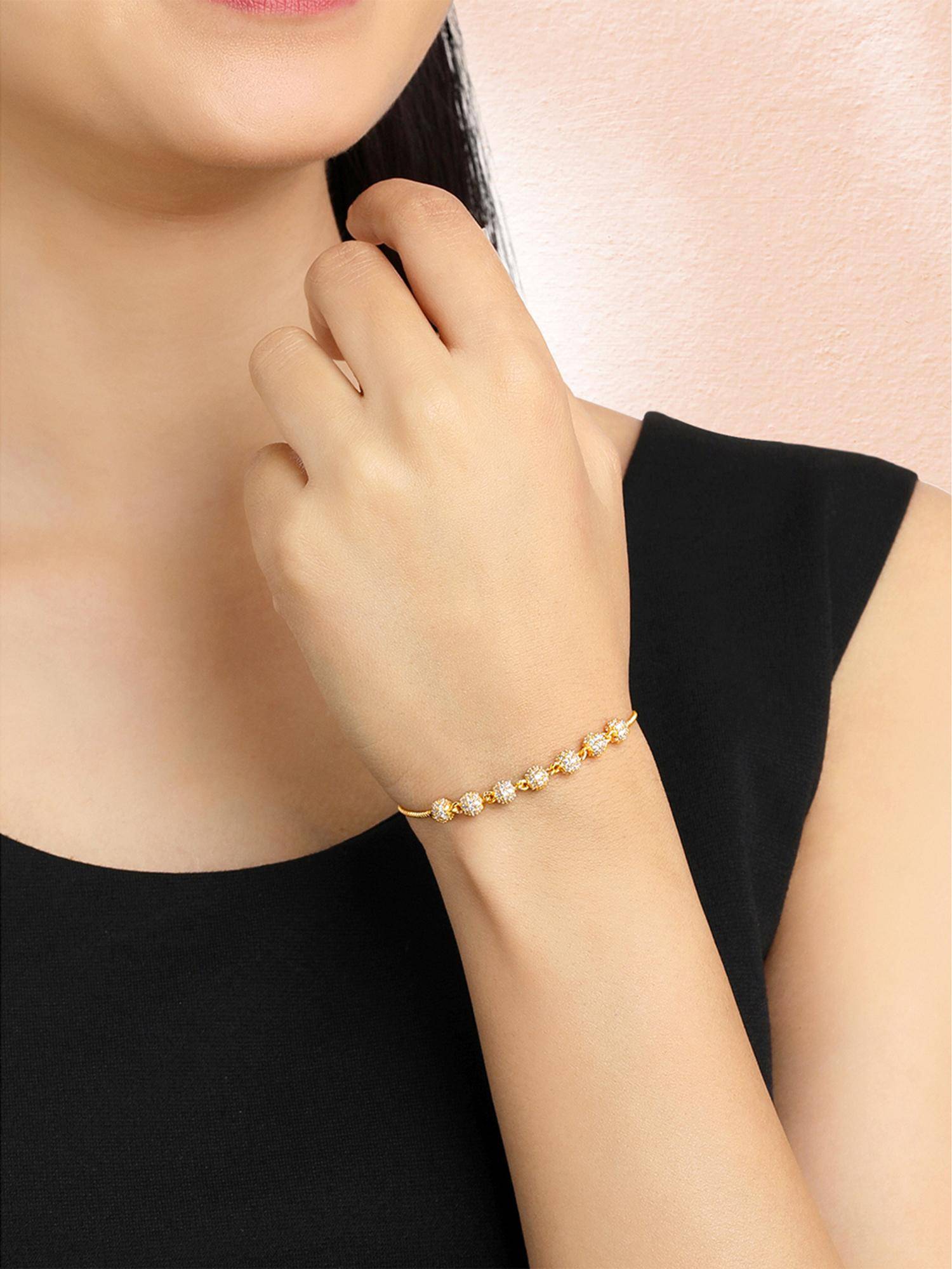 Peora Gold Plated Cubic Zirconia Studded Stylish Bracelet Fancy Gift for Women (Adjustable)