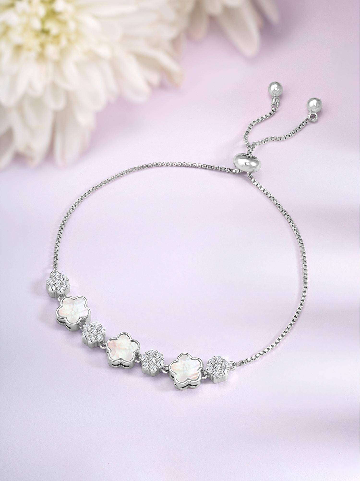 Peora Silver Plated Cubic Zirconia Studded Bracelet Fancy Fashion for Women (Adjustable)