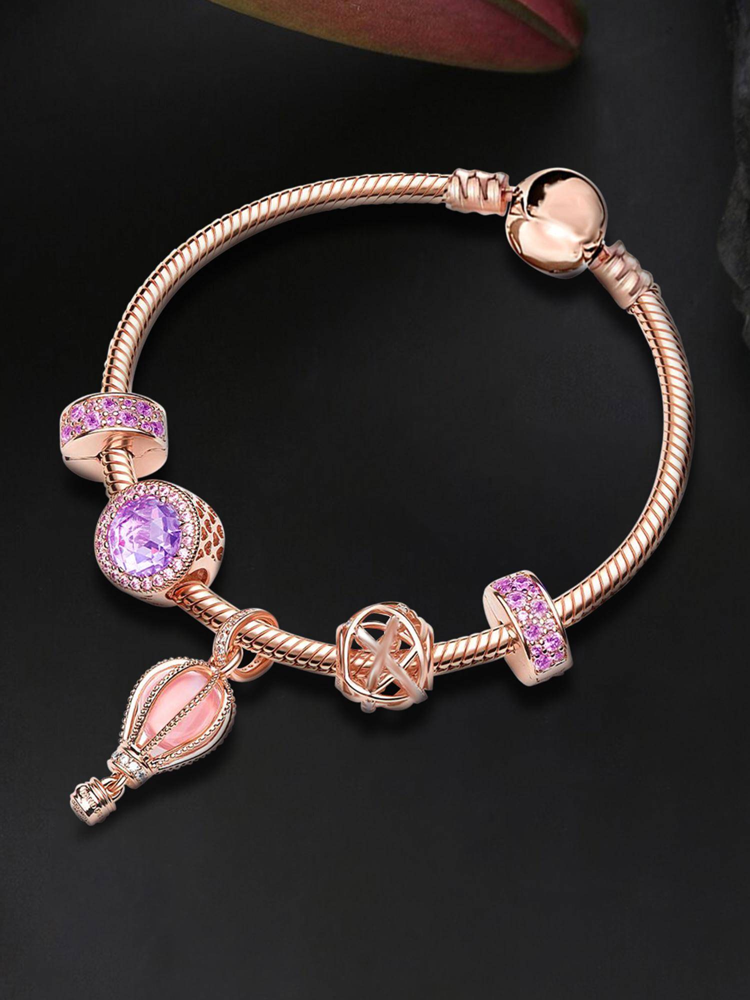 Peora Gold Plated Cubic Zirconia Studded Fancy Charm Bracelet Fashion for Women Girls