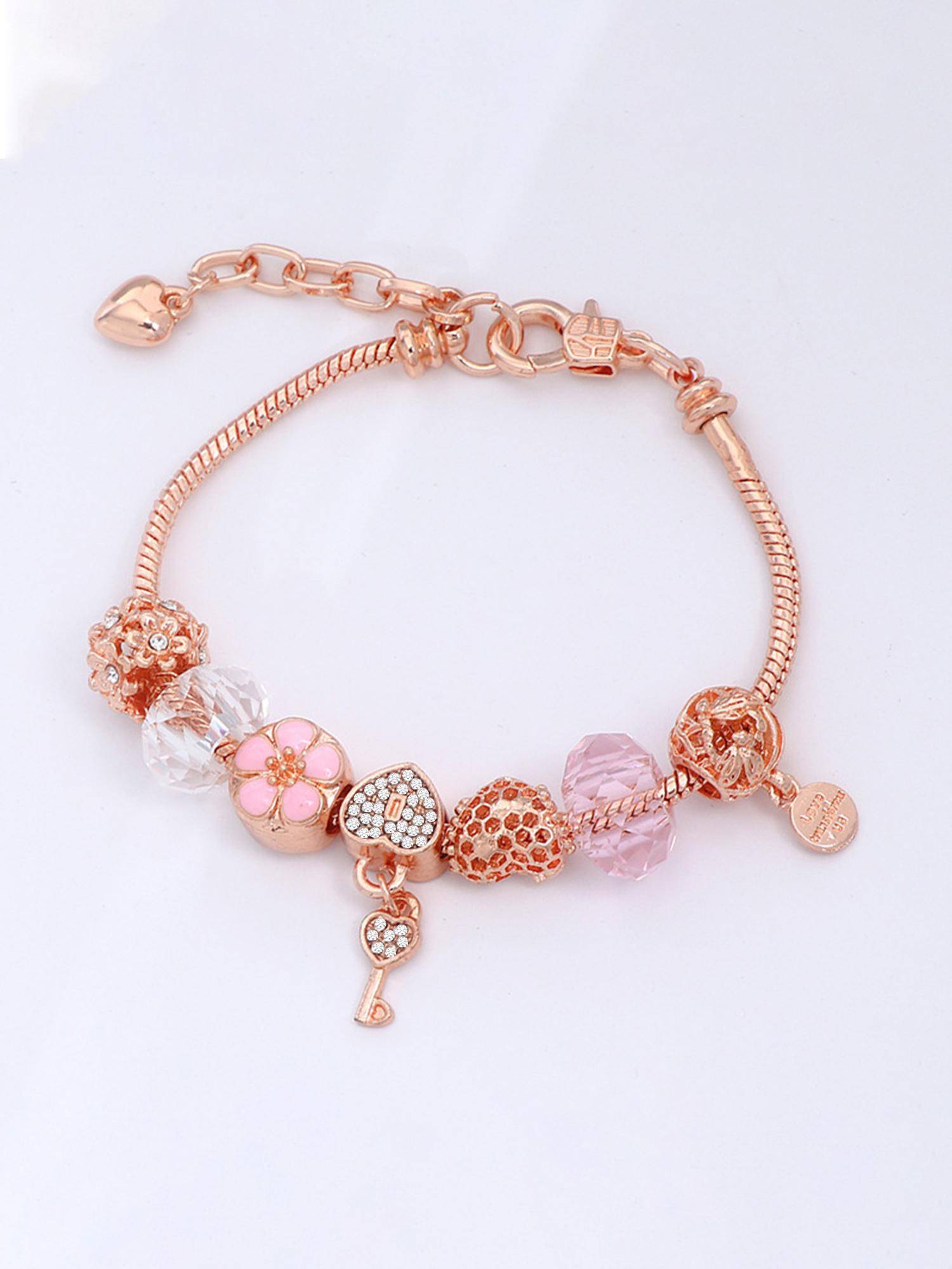 Peora Rose Gold Plated Cubic Zirconia Studded Openable Bracelet Stylish Fashion for Women