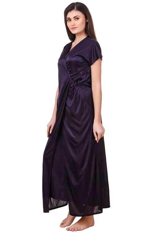 Buy Fasense Women Satin Black Nightwear 2 Pc Set of Nighty & Wrap Online