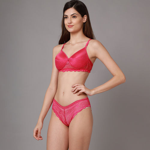 Buy PrettyCat Red Lace Bralette & Panty Set for Women Online