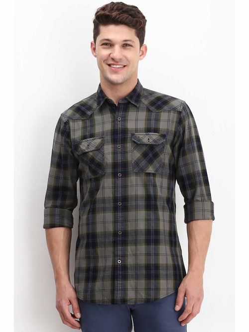 Buy Allen Solly Men's Grey Custom Fit Checks Full Sleeves Casual