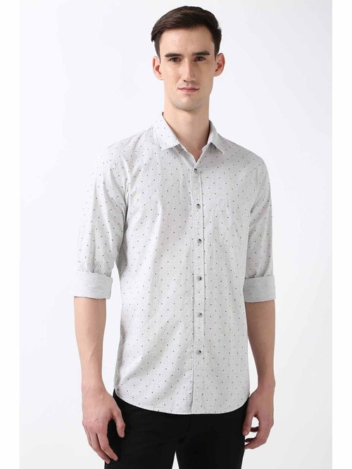 Peter England Men's Grey Slim Fit Print Shirt