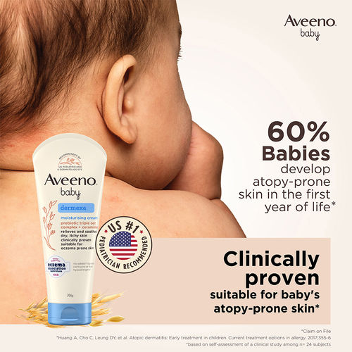 Aveeno Baby Dermexa Moisturising Cream Prebiotic Oat Ceramides For Dry,  Itchy, Eczema prone skin - Main Image