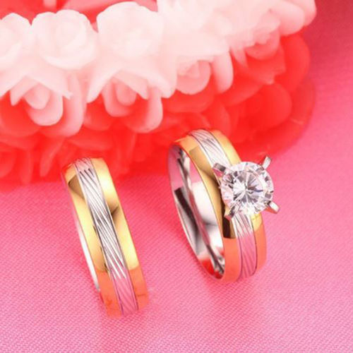 Buy Peora Stainless Steel Silver Gold Tone Solitaire Matching