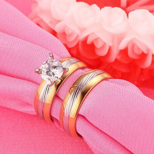 Buy Peora Stainless Steel Silver Gold Tone Solitaire Matching