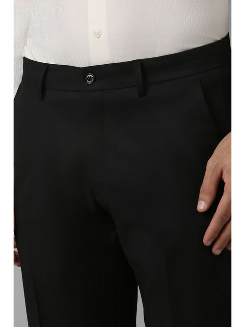 Men Black Regular Fit Solid Flat Front Formal Trousers