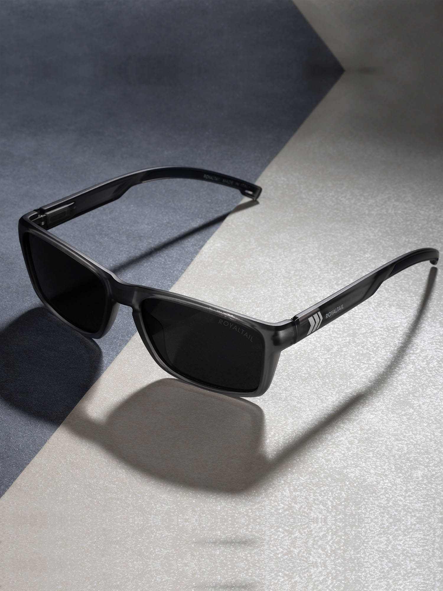 ROYALTAIL Unisex Black Lens with Grey Frame Rectangle Polarized Sunglasses (RT-SUNG-079) (50)