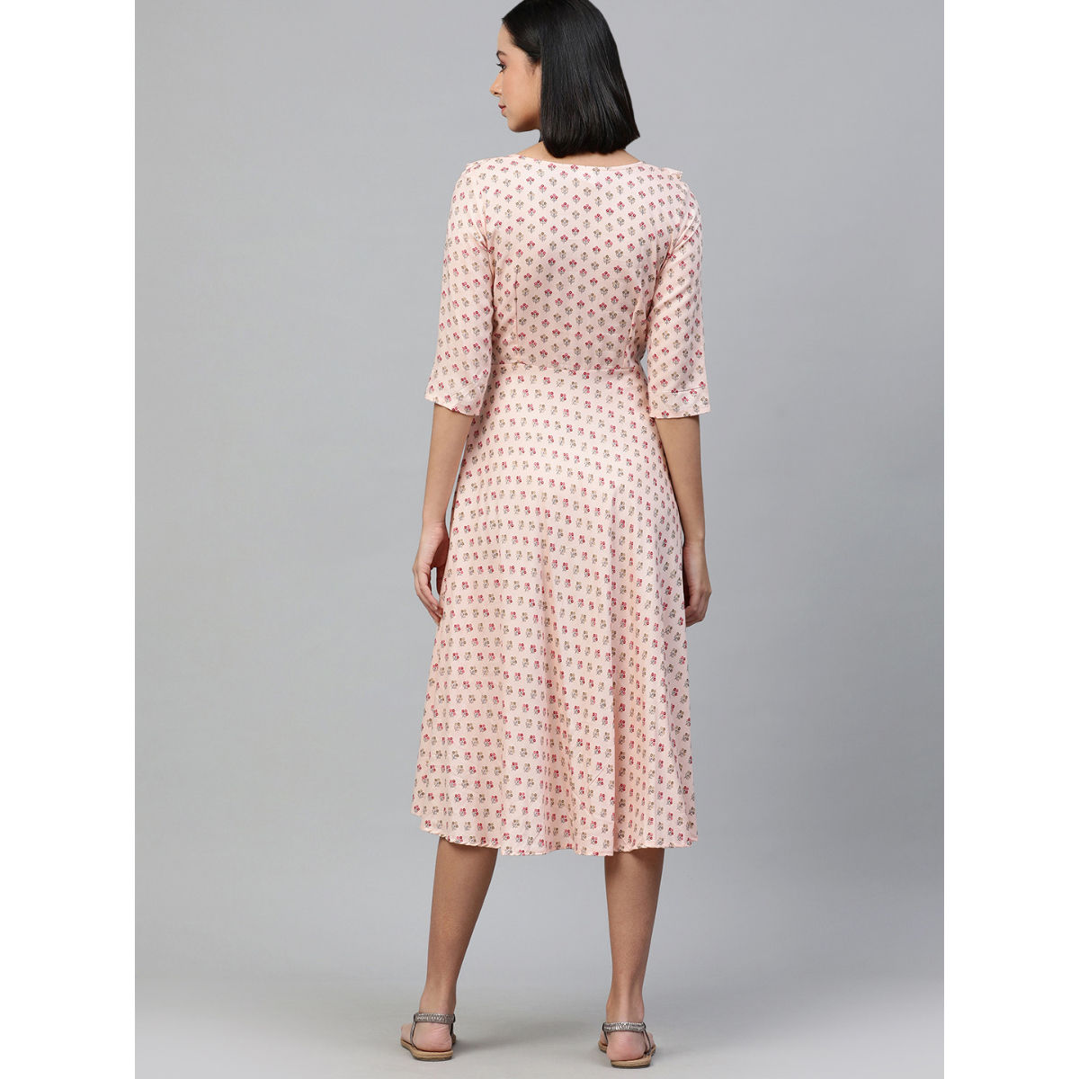 Ofably Up & Down Contrast Maternity Chain Feeding Cotton Dress - Pink(OFMK135) main image 0