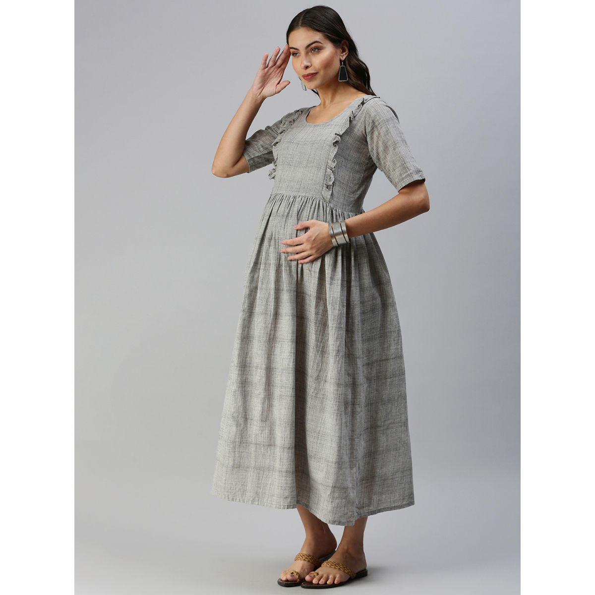 Checked Maternity Fit and Flare Dress main image 0