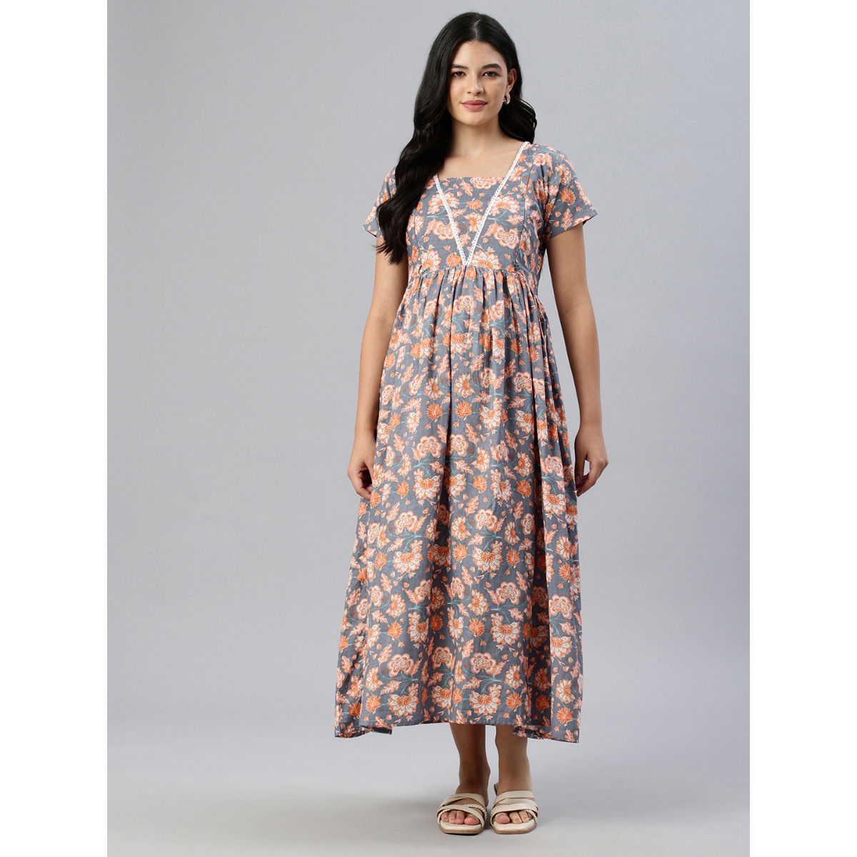 Schiffli Fit & Flare Cotton Maternity Midi Dress main image 1