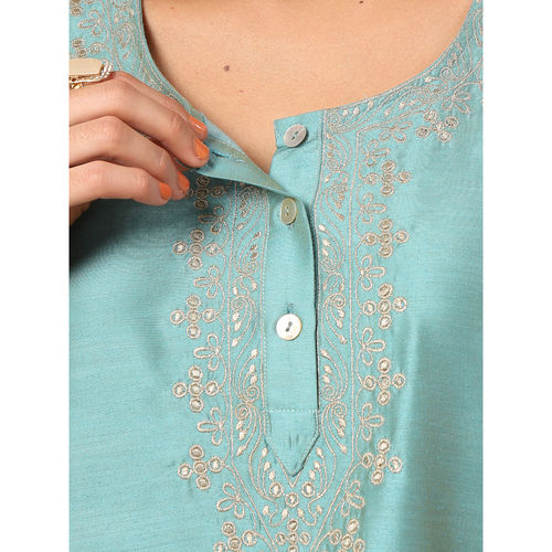 Buy Zelena Blue Polyester Maternity Zipless Feeding Kurta Pant and