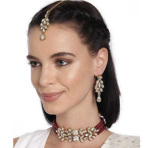 Buy Peora Gold Plated Bridal Crystal Pearl Choker Necklace Drop