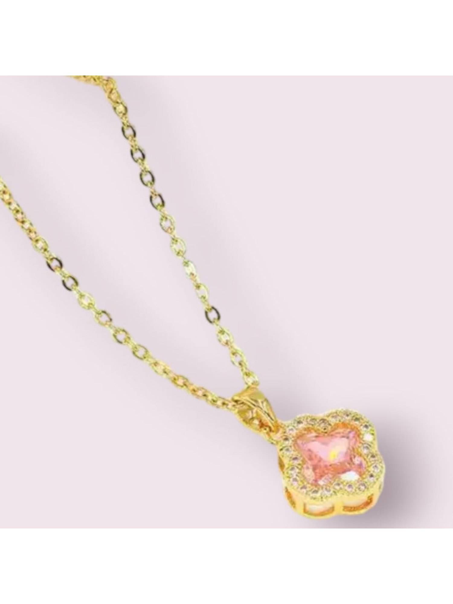 Salty Women Rosy Pink Clover Crystal Necklace