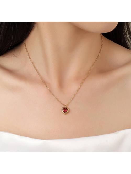 Pendentif Cœur En Or 18k Avec Rubis Naturel - Fabriqué Main - Collier Fait Main