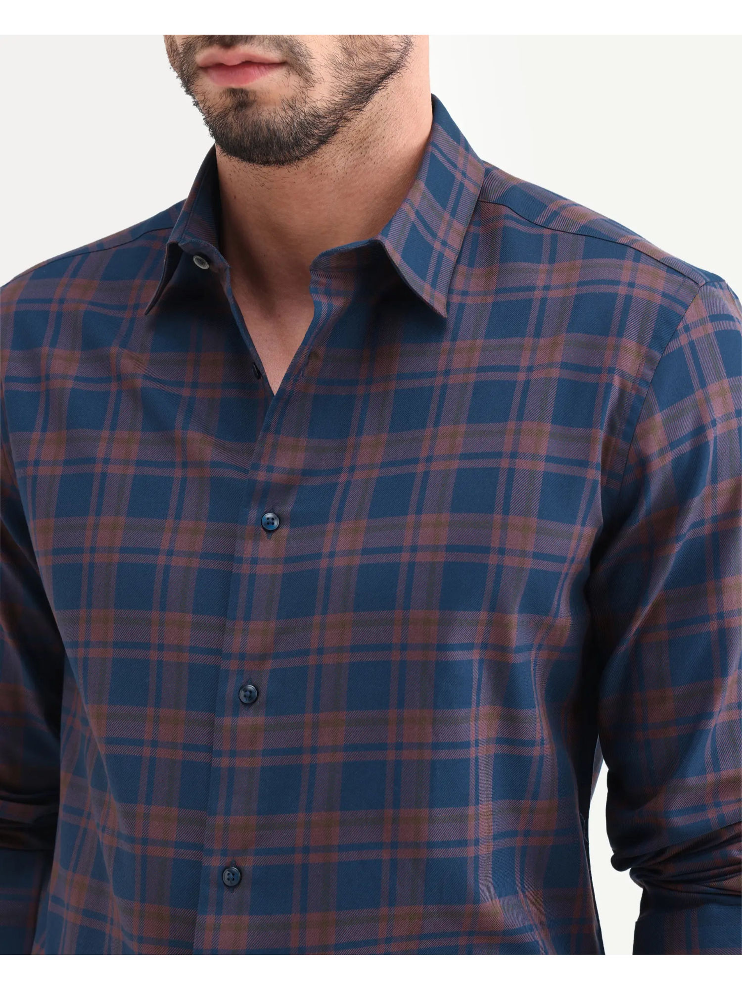 Buy Rare Rabbit Navy Blue Checks Regular Shirt Online