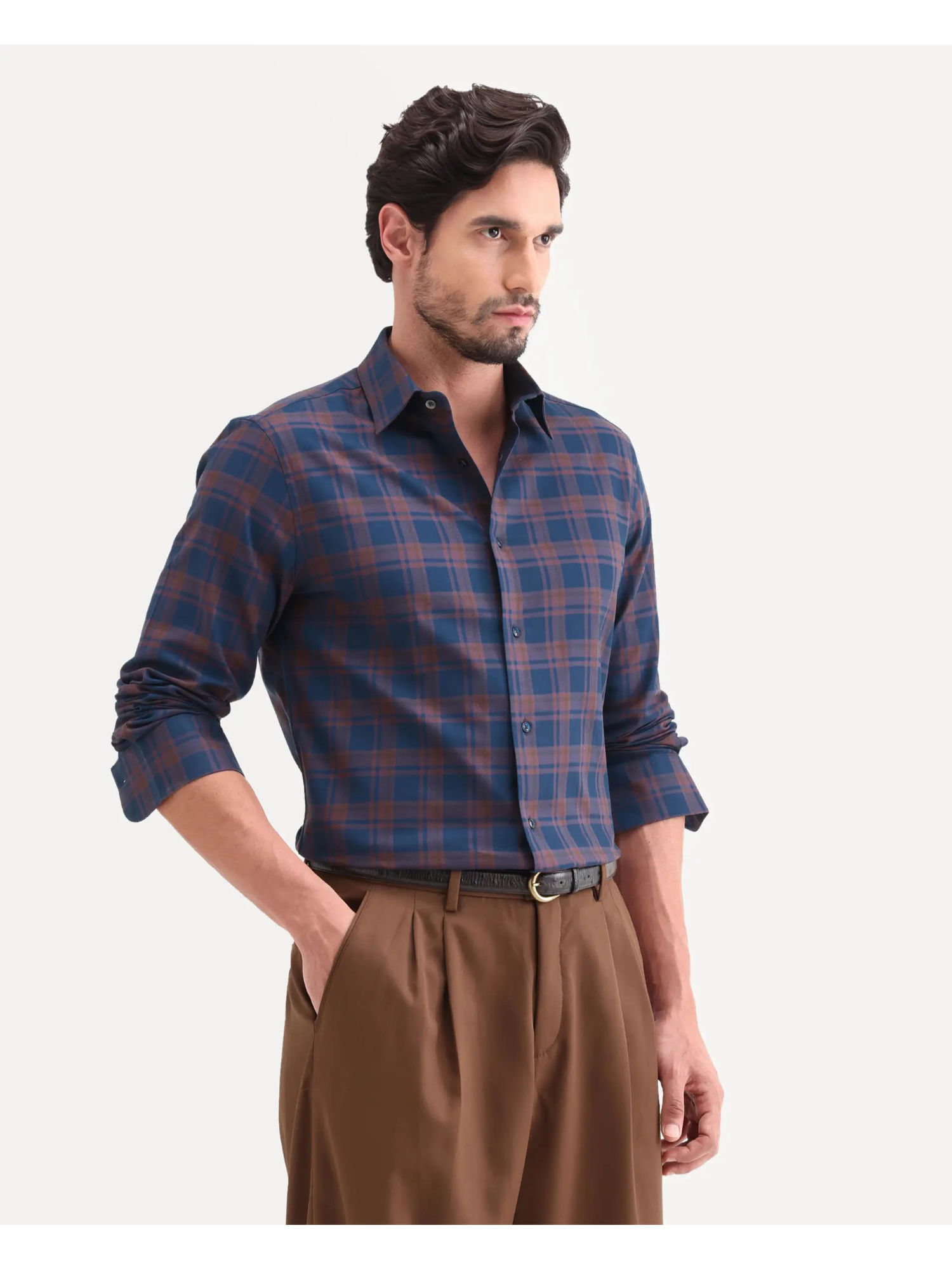 Buy Rare Rabbit Navy Blue Checks Regular Shirt Online