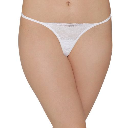 Buy Clovia Lace Ultra Low Waist G-String Panty - White (S) Online