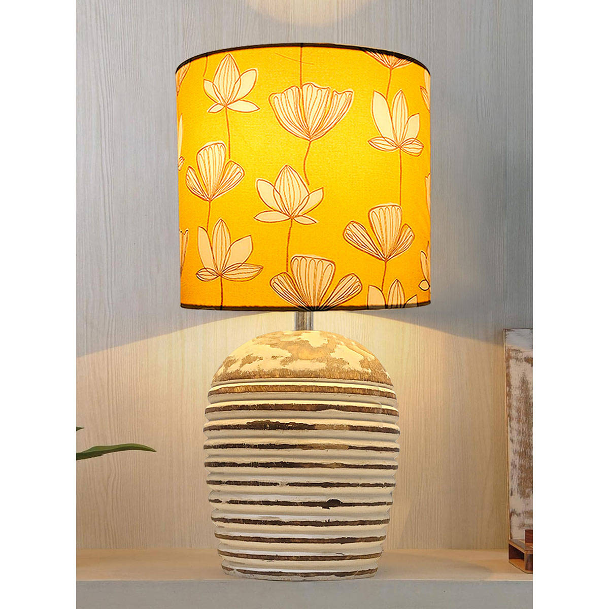 Homesake Modern Wooden Table Lamp, Ribbed Hibiscus
