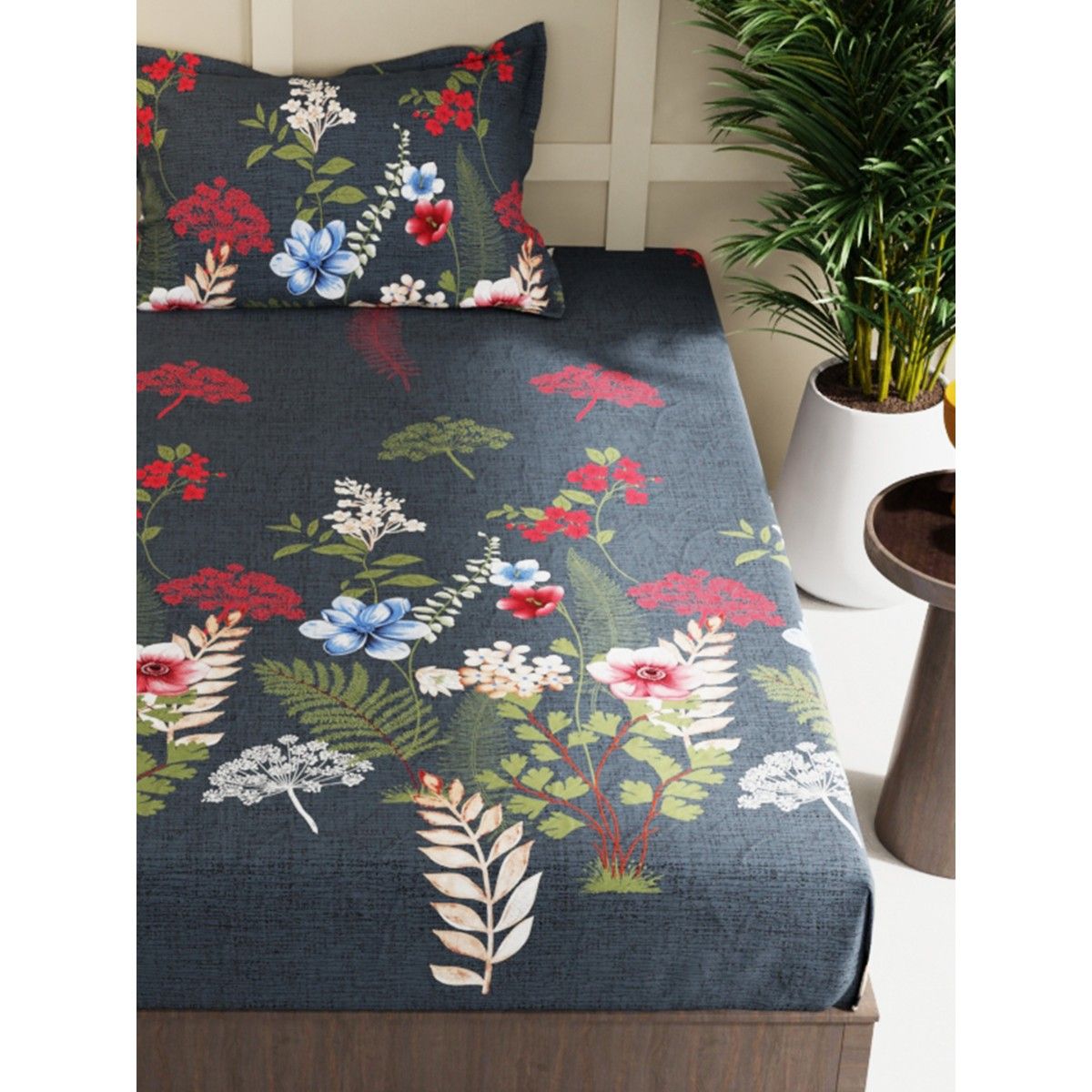 Buy Kopa Micro Bedsheet With Pillow Cover Floral Dark Olive Single