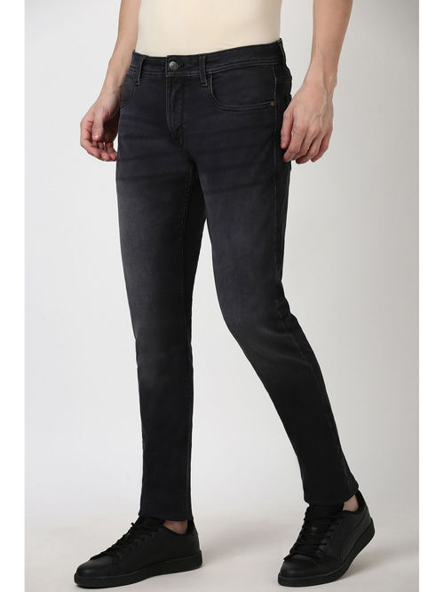 Peter England Men Black Light Wash Low Skinny Fit Jeans