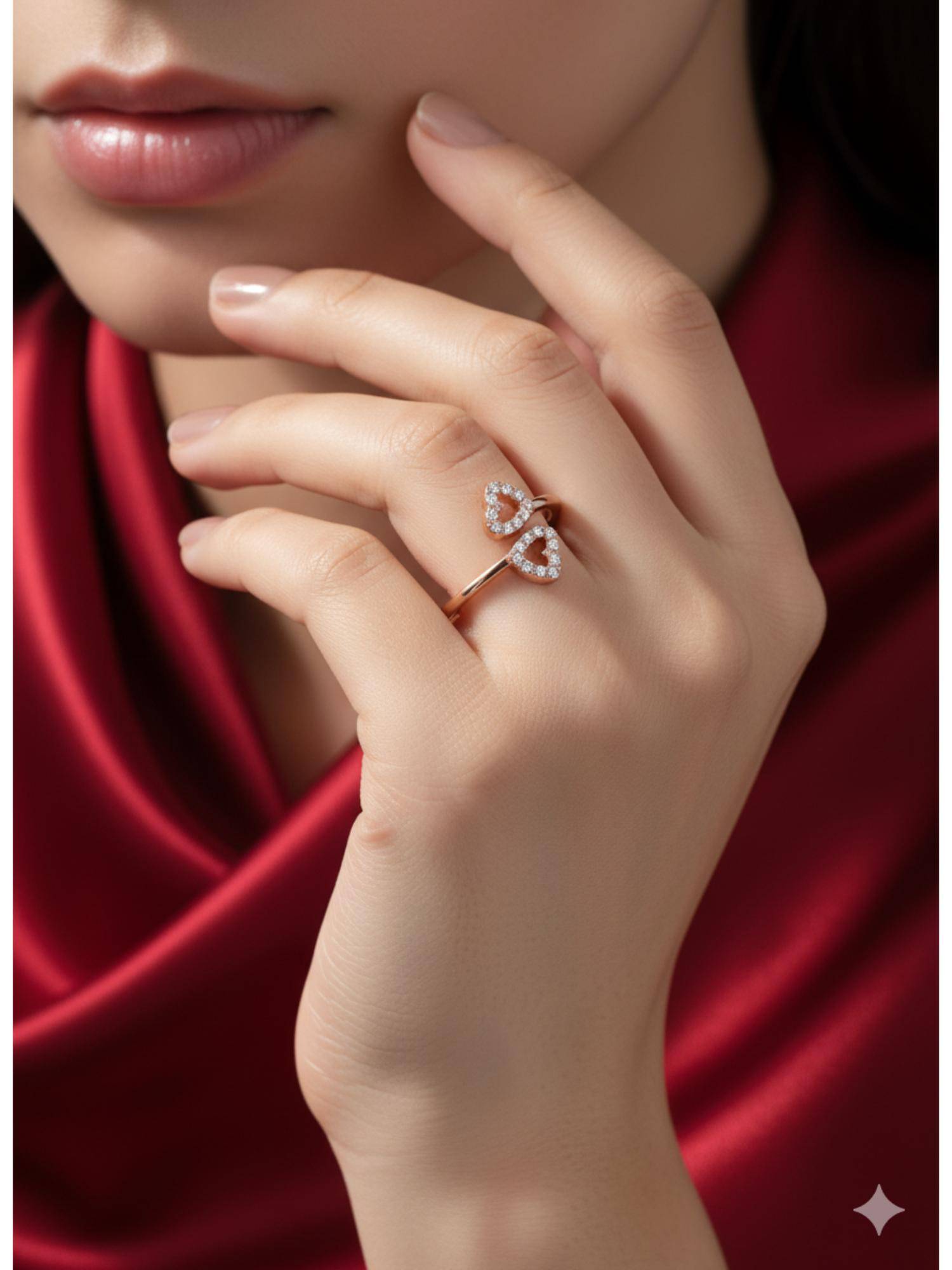 RACHIVA 925 Sterling Silver Adjustable White Double Heart Ring for Women