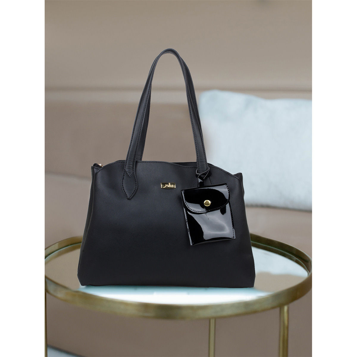 Yelloe Black Multi Compartment Womens Handbag With Mini Bag
