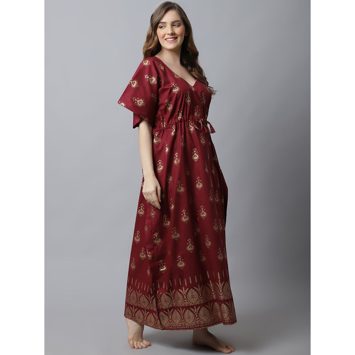 Secret Wish Maroon Printed Cotton Kaftan Nighty Buy Secret Wish Maroon